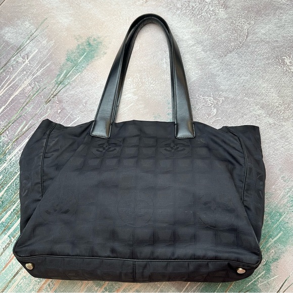 CHANEL Handbags - Chanel CC Black Travel Line Nylon Leather Handle Tote Bag
